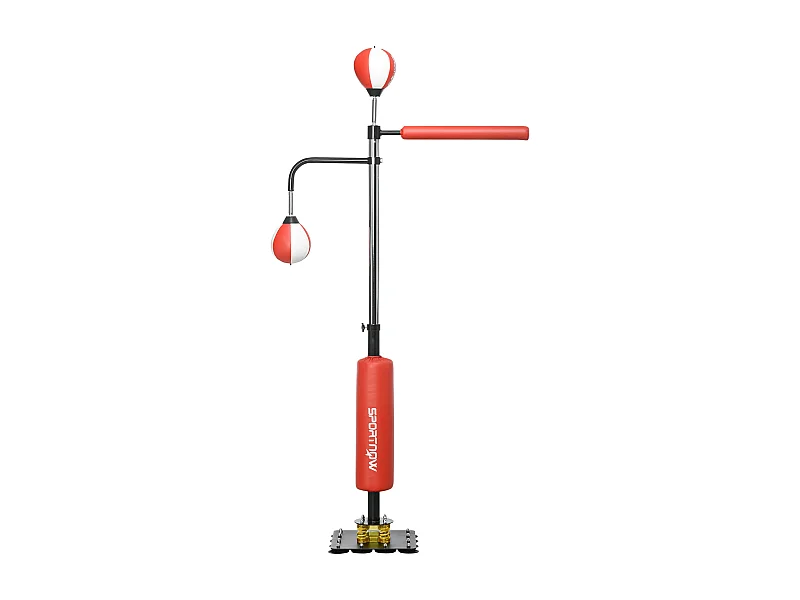 Boxeador de pie con dos Speedballs, soporte de reflejos, ajustable 140-205 cm, piel sintética, color negro (84x36x140-205 cm)