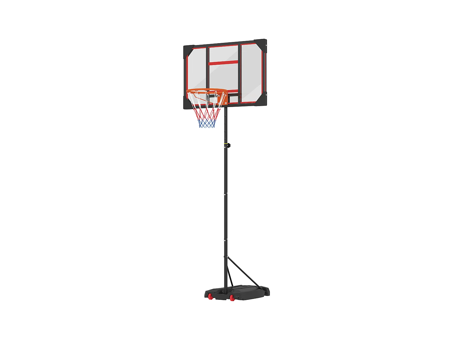 Panier de basketball réglable pour enfants, avec roues et support, plastique, rouge (82x53x306 cm)
