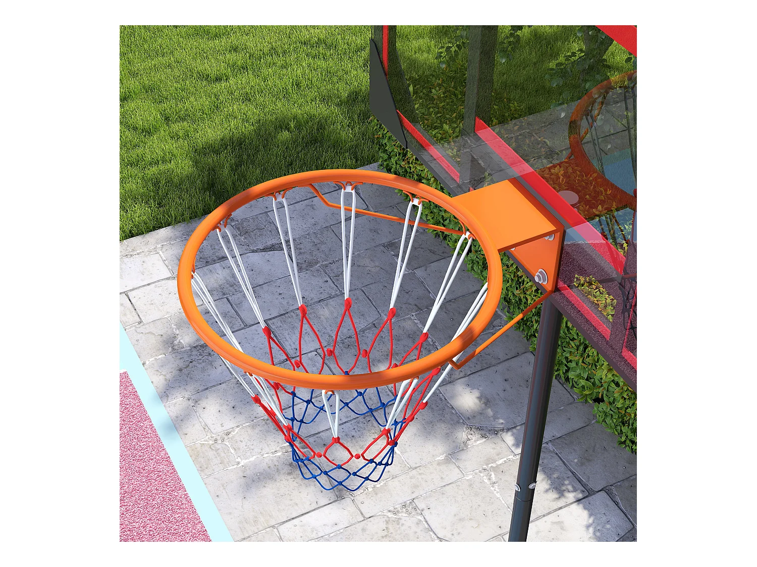 Panier de basketball réglable pour enfants, avec roues et support, plastique, rouge (82x53x306 cm)
