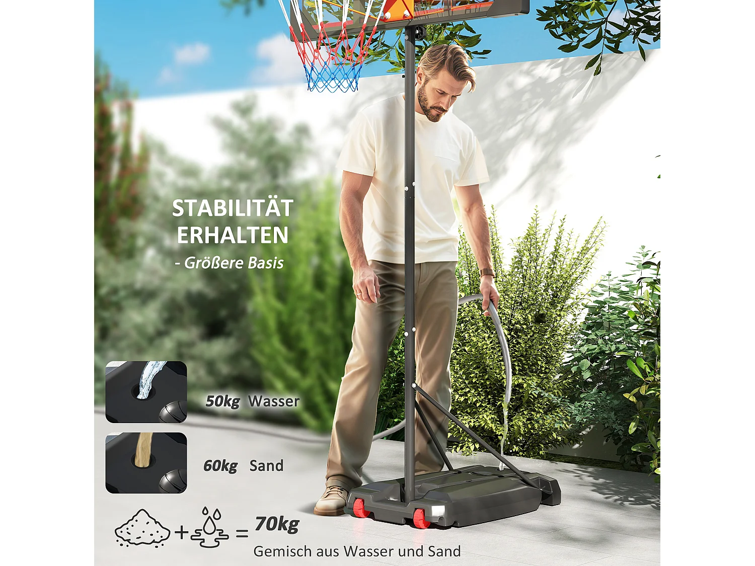 Panier de basketball réglable pour enfants, avec roues et support, plastique, rouge (82x53x306 cm)