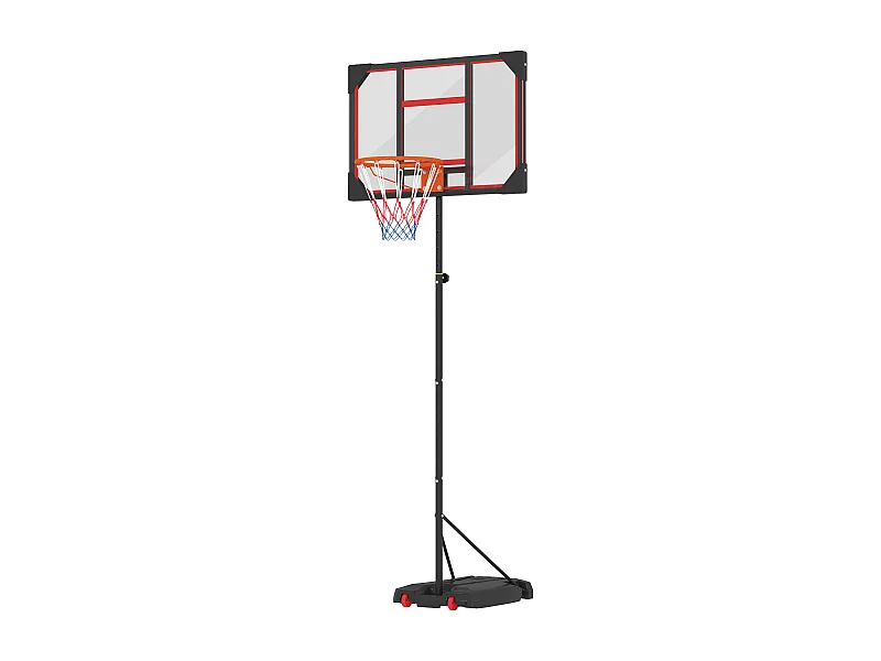 Panier de basketball réglable pour enfants, avec roues et support, plastique, rouge (82x53x306 cm)