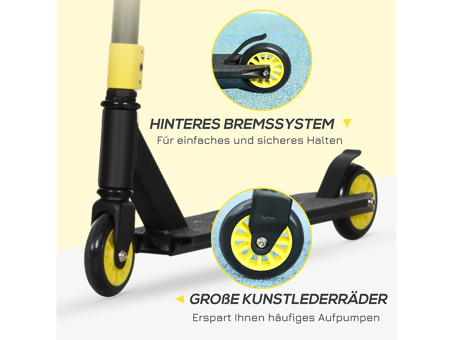 Freestyle step, ergonomisch design, aluminium, goud met 100 mm leren wielen en ABEC 9 lagers (68x47,2x86 cm)