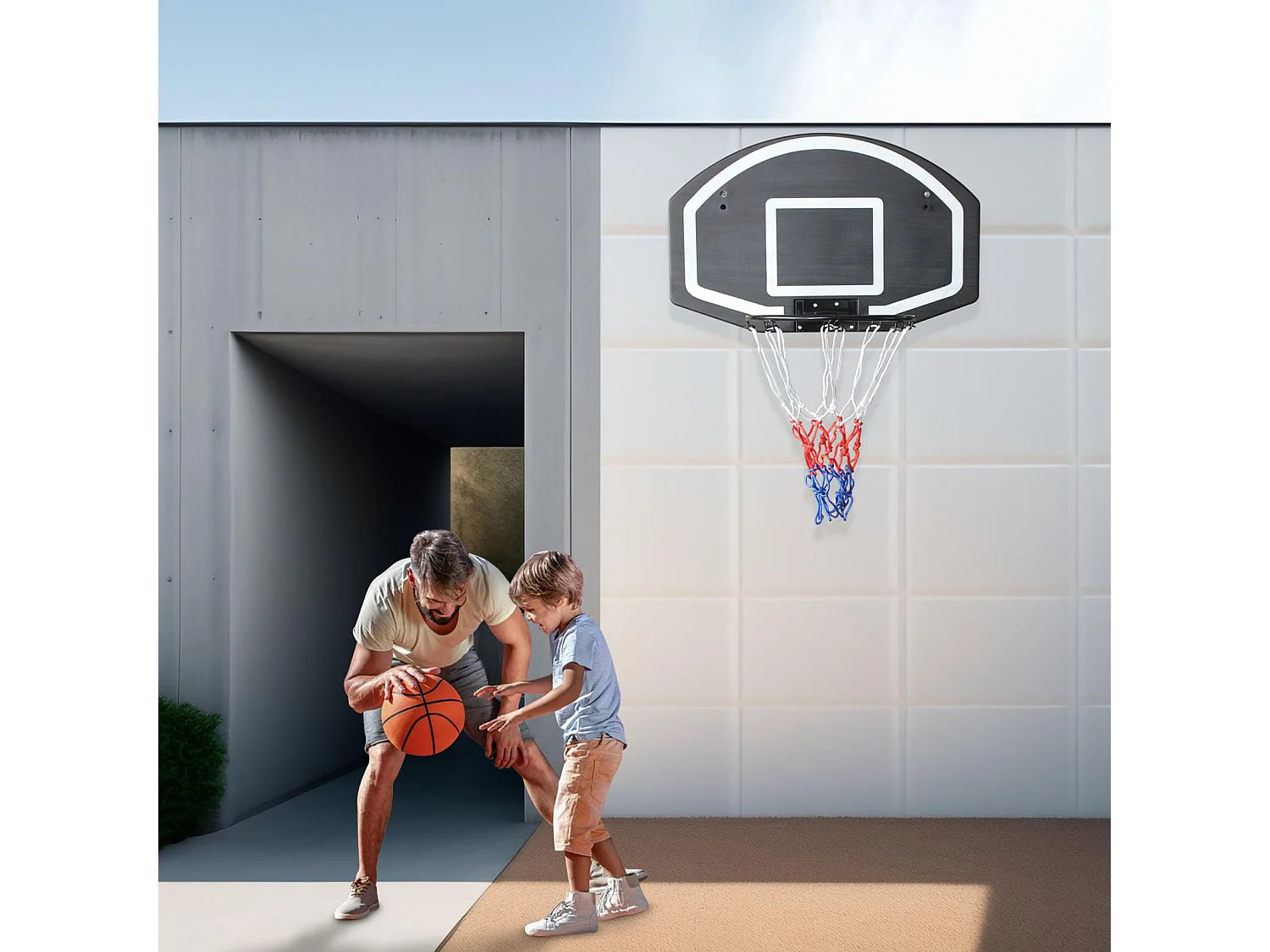 Panier de basket mural pour intérieur/extérieur, backboard en PE incassable, noir (72.4x45.72x20 cm)