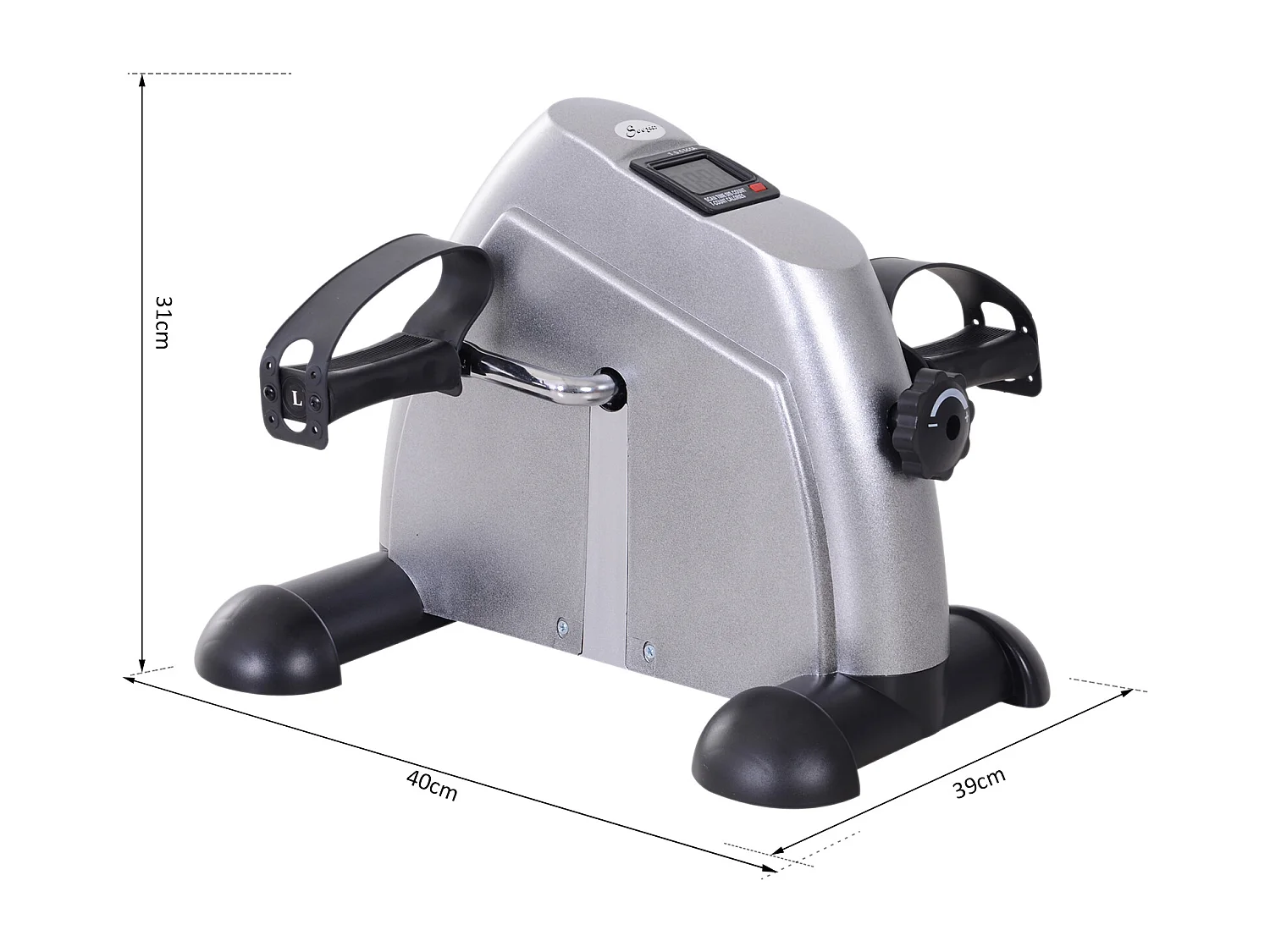 Vélo d'appartement mini pédalier, design compact avec écran LCD, polypropylène, argent (35x40x31cm)