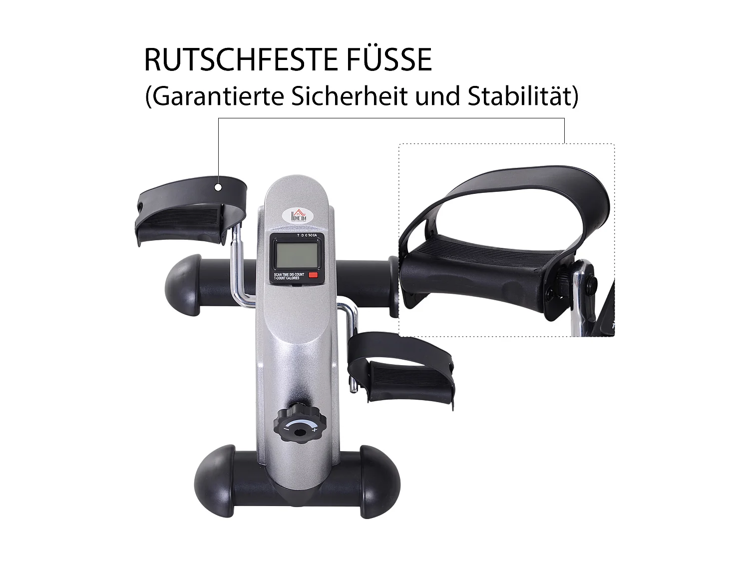 Vélo d'appartement mini pédalier, design compact avec écran LCD, polypropylène, argent (35x40x31cm)