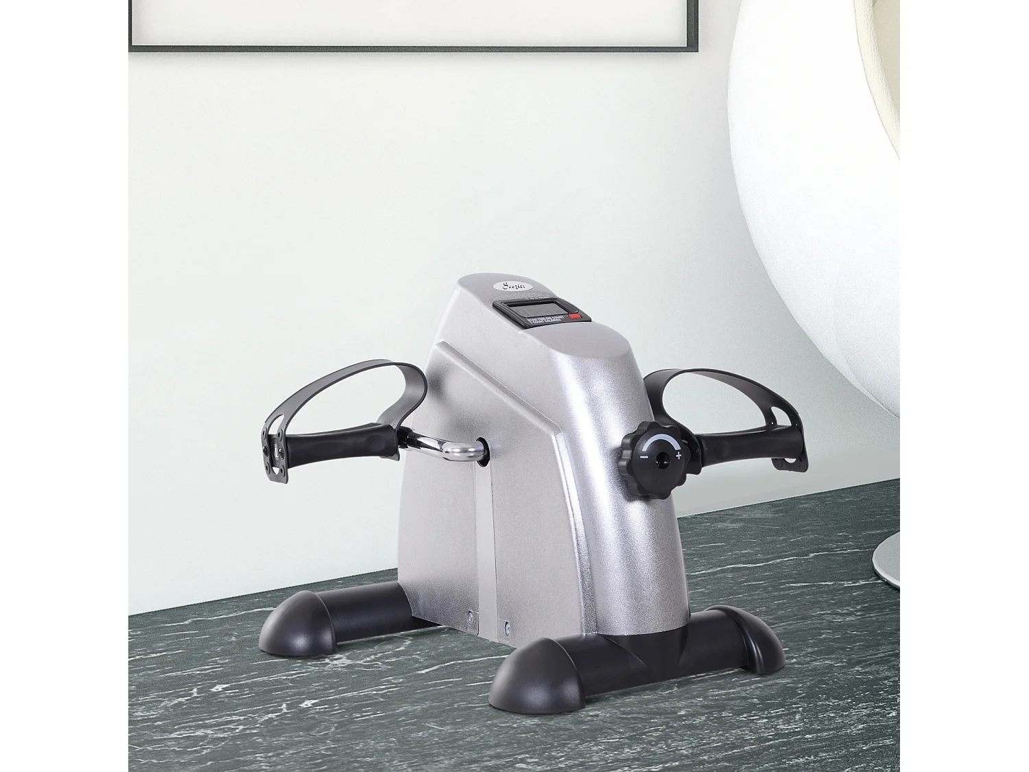 Vélo d'appartement mini pédalier, design compact avec écran LCD, polypropylène, argent (35x40x31cm)