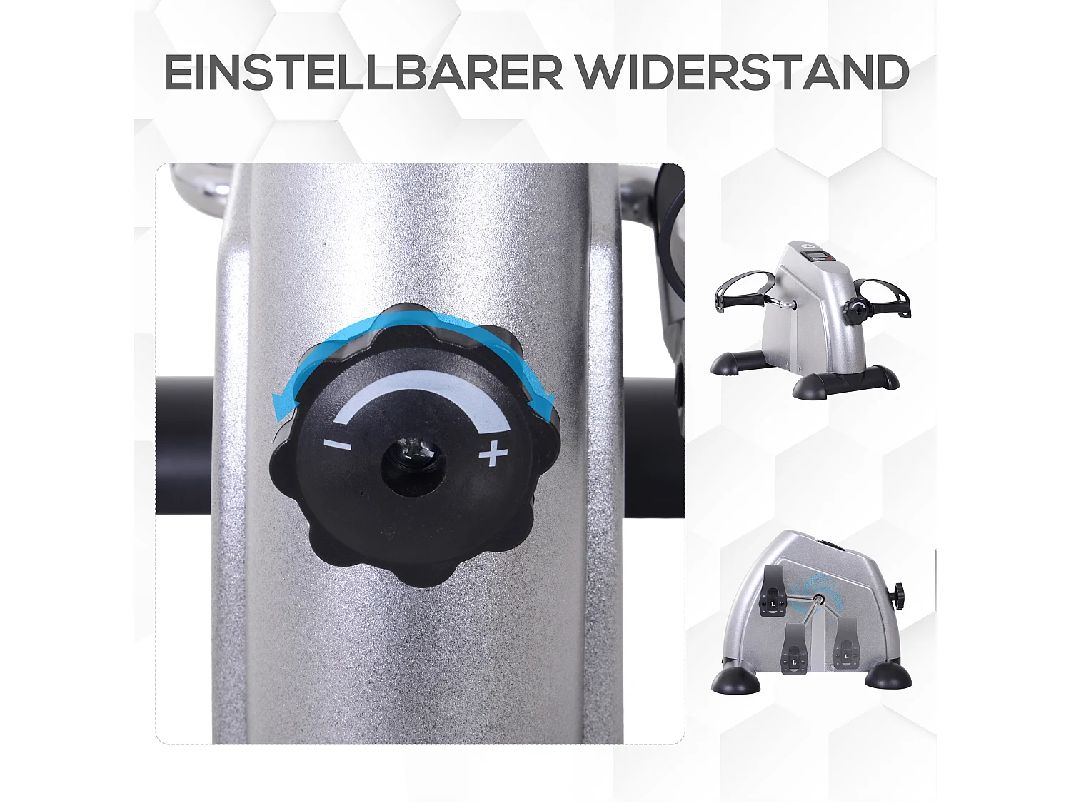 Vélo d'appartement mini pédalier, design compact avec écran LCD, polypropylène, argent (35x40x31cm)