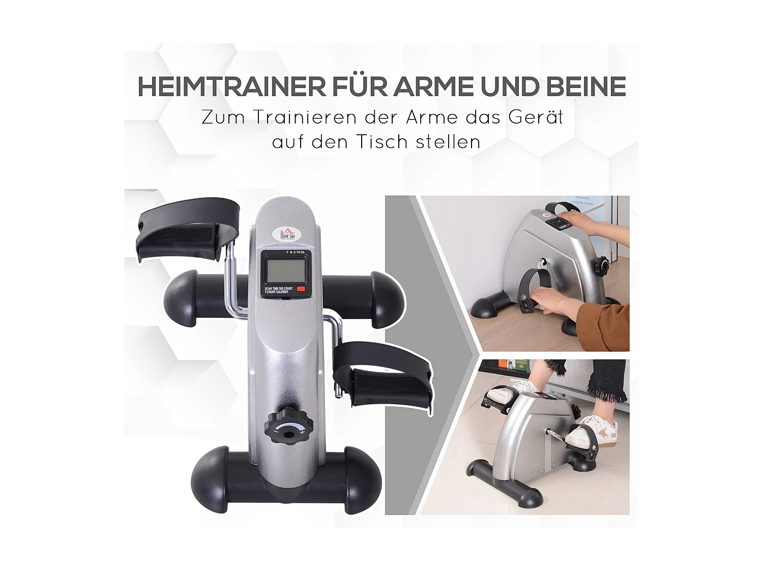 Vélo d'appartement mini pédalier, design compact avec écran LCD, polypropylène, argent (35x40x31cm)