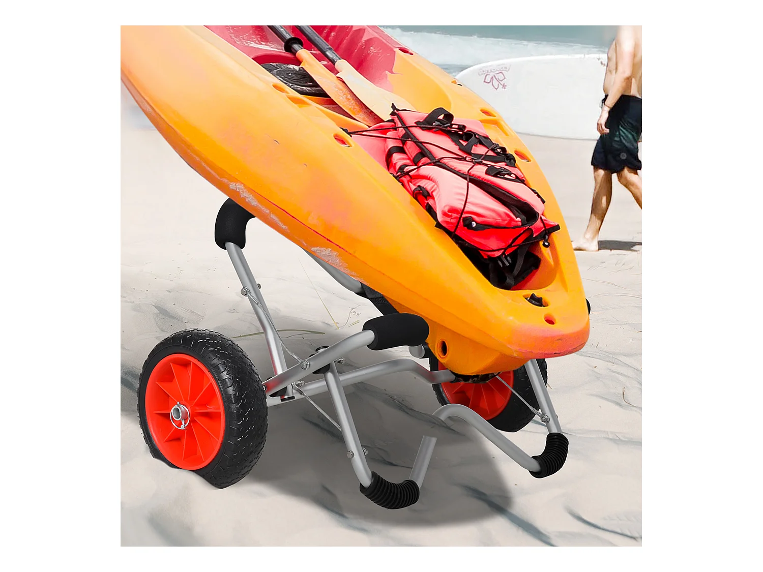Chariot pliable pour kayak et bateau, aluminium résistant, roues PU, argenté (75x43x46 cm)