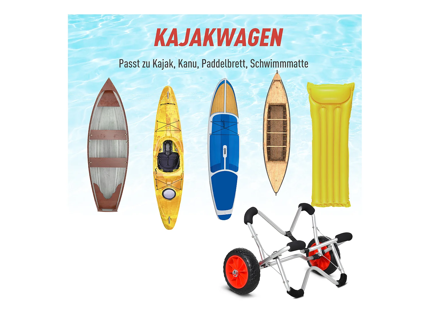 Chariot pliable pour kayak et bateau, aluminium résistant, roues PU, argenté (75x43x46 cm)