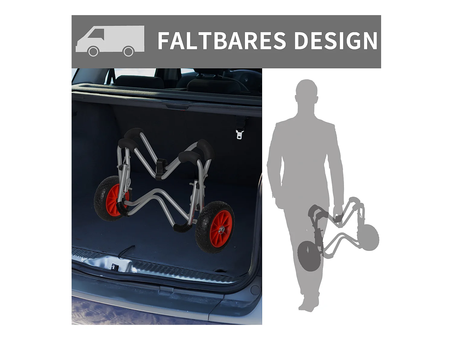 Chariot pliable pour kayak et bateau, aluminium résistant, roues PU, argenté (75x43x46 cm)