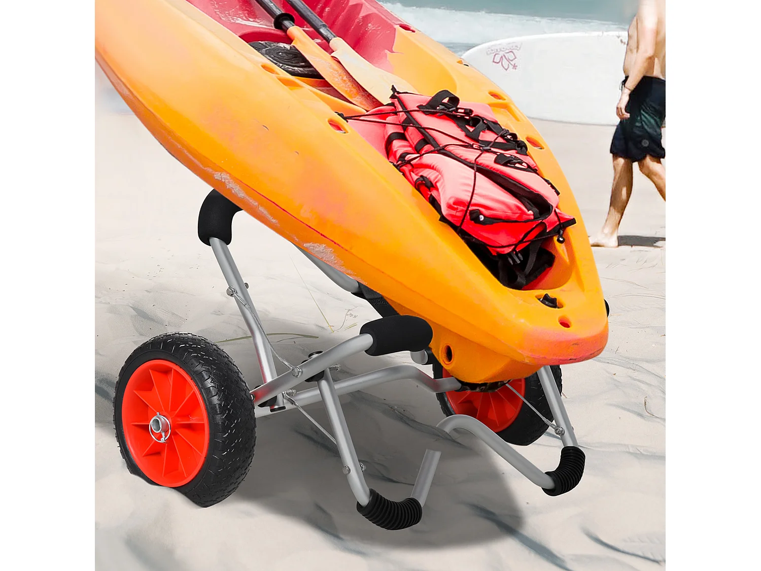 Chariot pliable pour kayak et bateau, aluminium résistant, roues PU, argenté (75x43x46 cm)