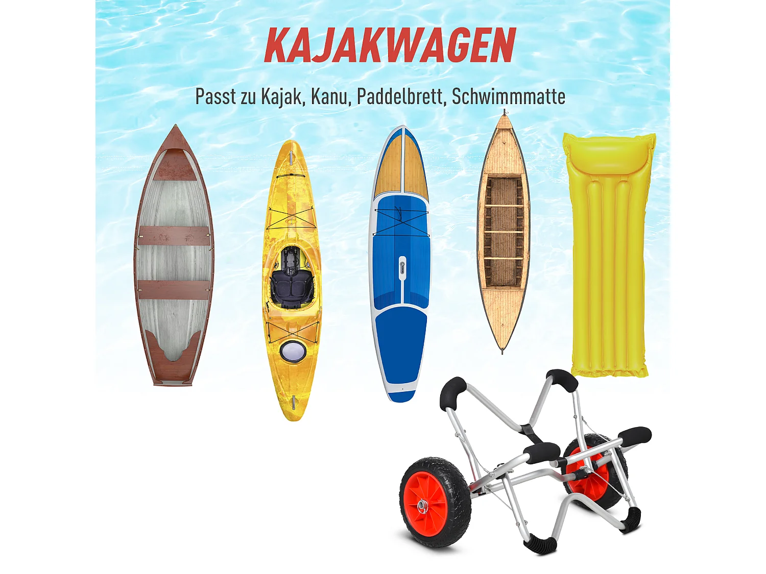 Chariot pliable pour kayak et bateau, aluminium résistant, roues PU, argenté (75x43x46 cm)