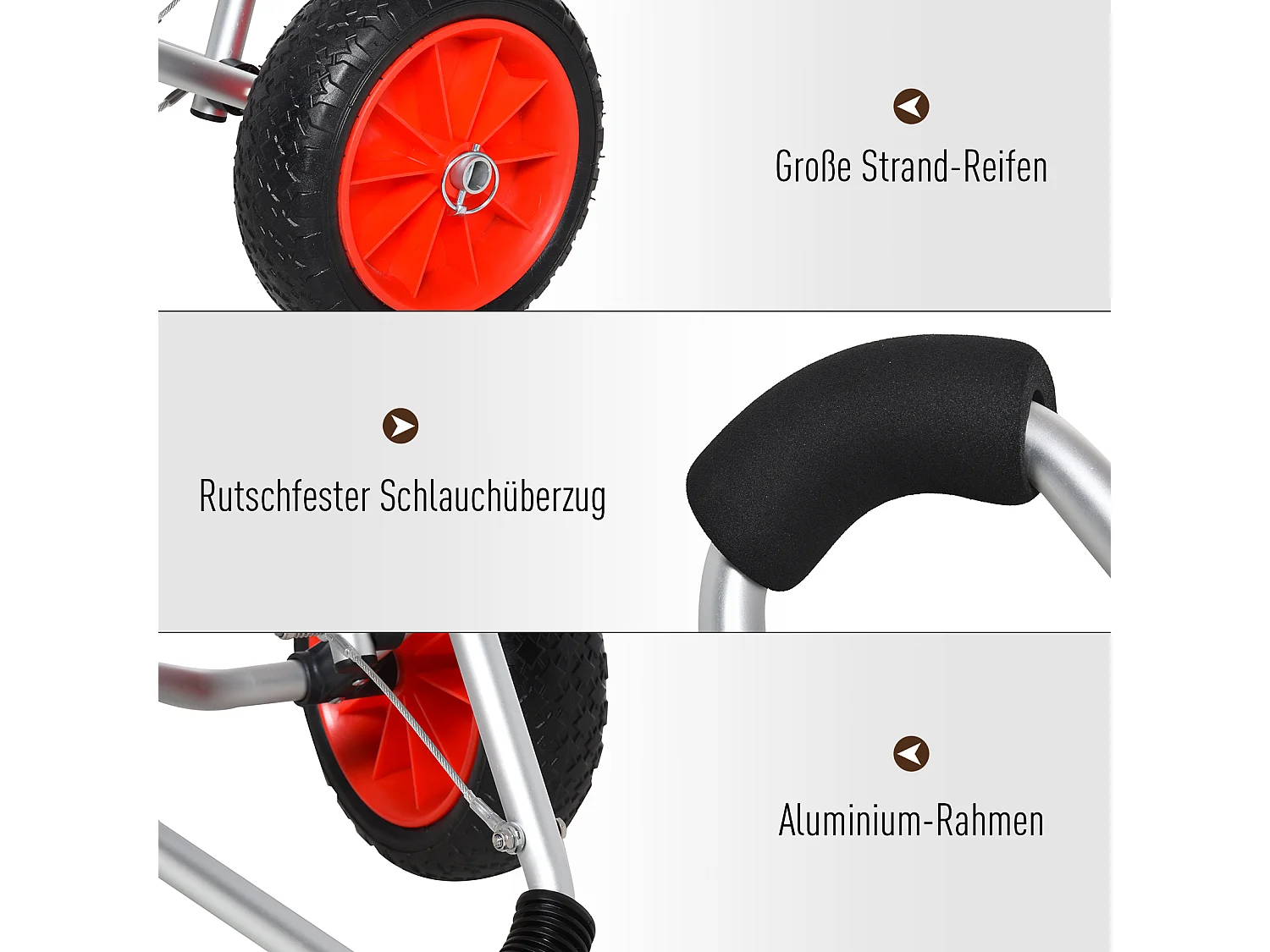 Chariot pliable pour kayak et bateau, aluminium résistant, roues PU, argenté (75x43x46 cm)