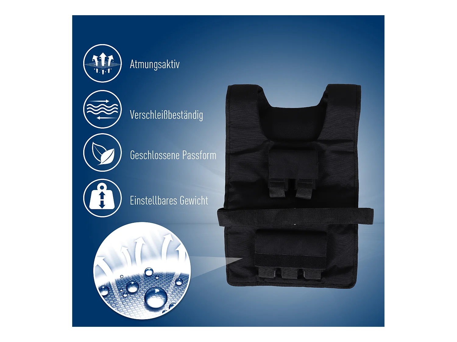Gilet de poids ajustable 20 kg, Oxford, Noir, pour entraînement (36x52 cm)