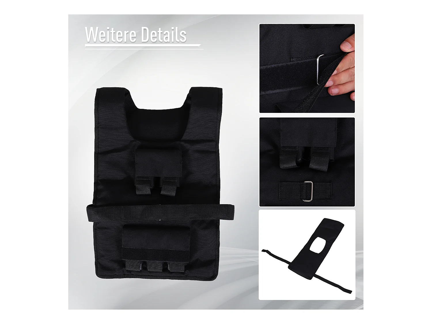 Gilet de poids ajustable 20 kg, Oxford, Noir, pour entraînement (36x52 cm)