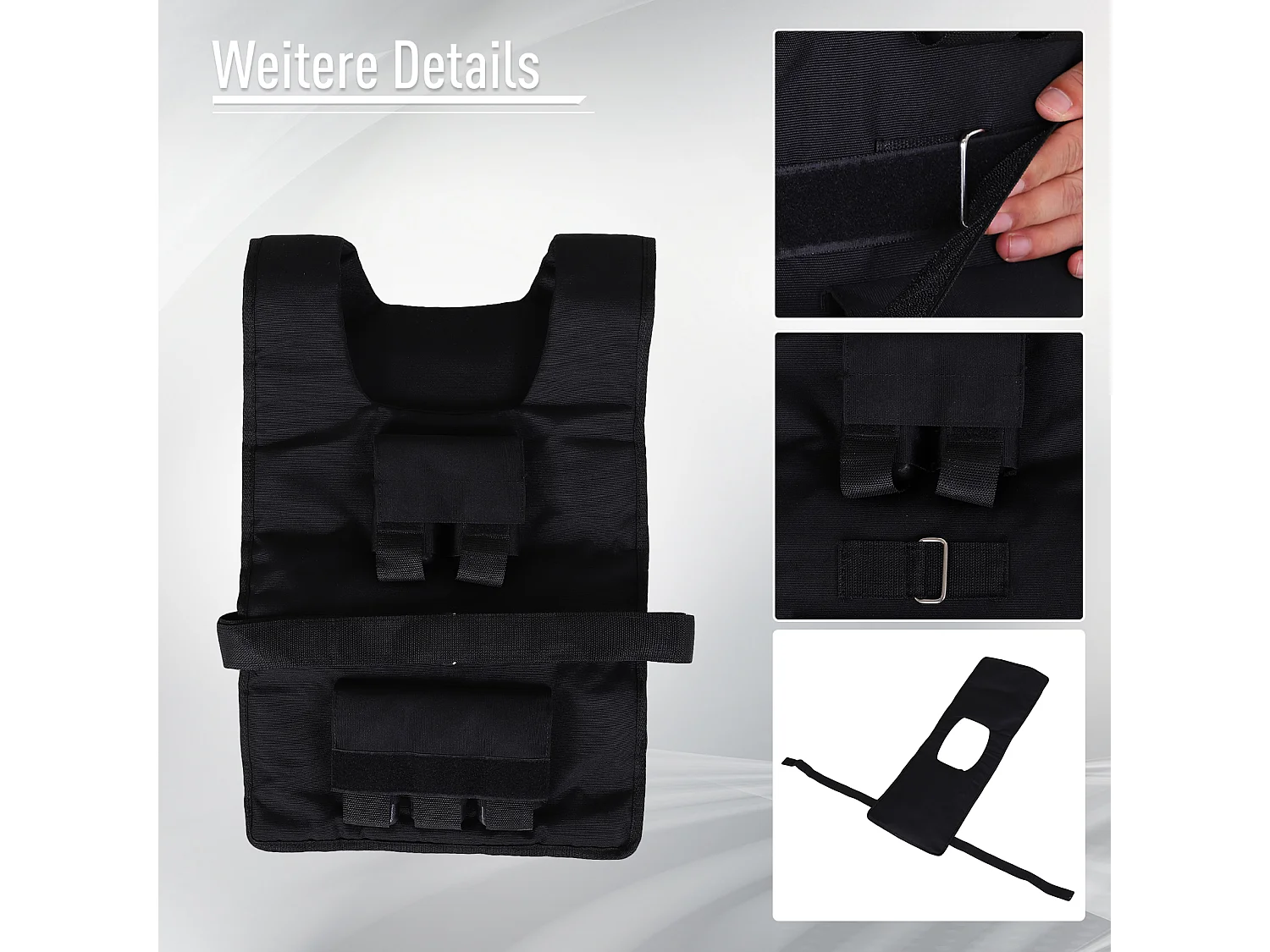 Verstelbaar gewichtsvest 20 kg, Oxford, zwart, voor training (36x52 cm)