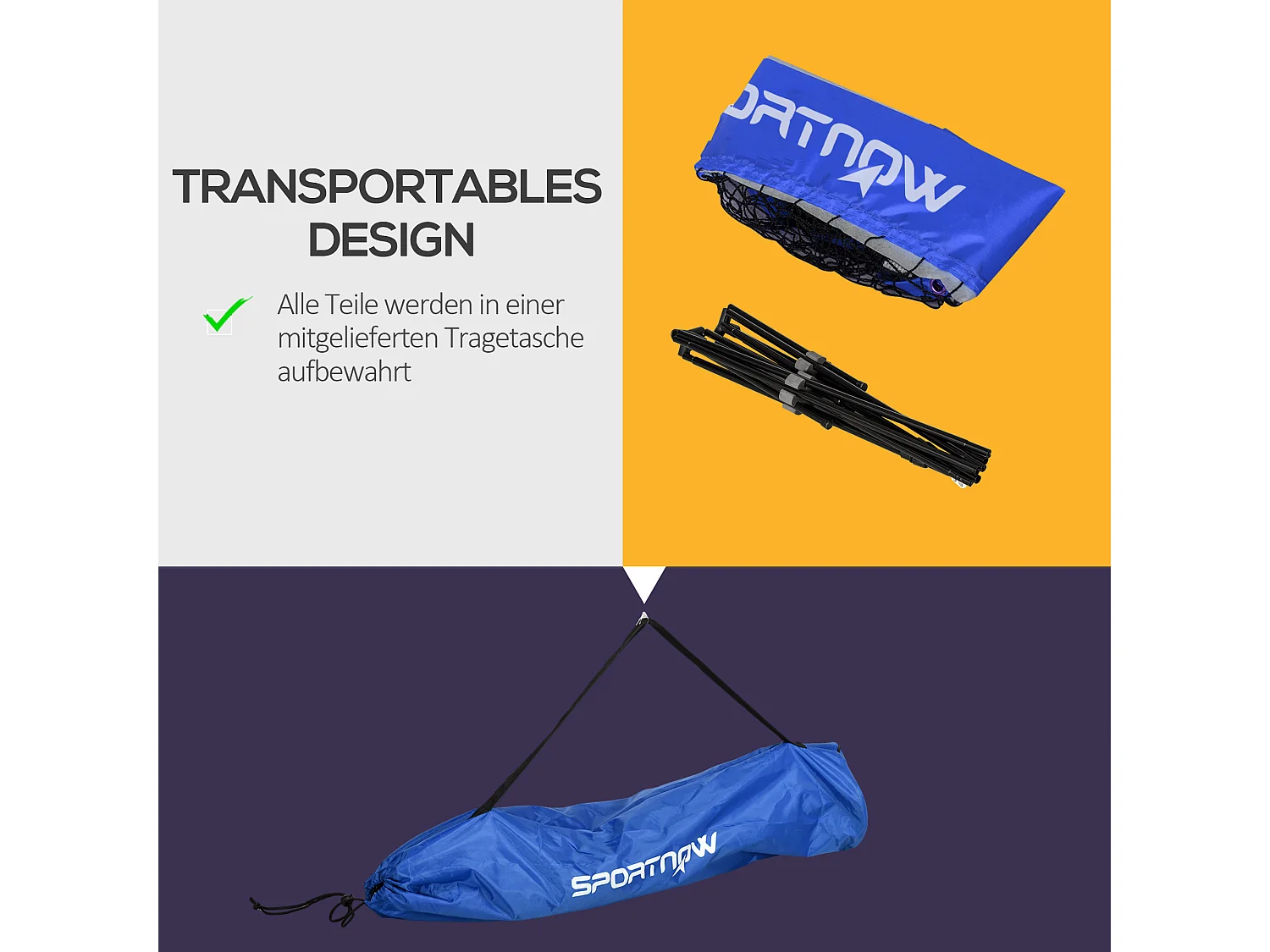 Filet de badminton réglable pliable, métal, bleu (310x103x107-155cm)