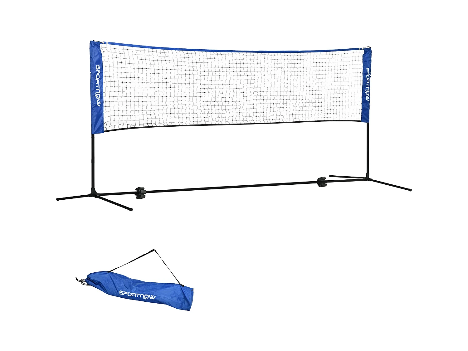 Rete da badminton pieghevole regolabile, metallo, blu (310x103x107-155 cm)