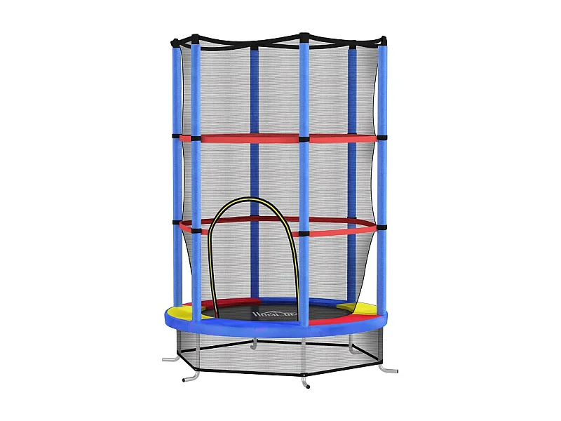 Trampoline pour enfants avec filet de sécurité, à ressorts en caoutchouc, acier, multicolore (140x140x190 cm)