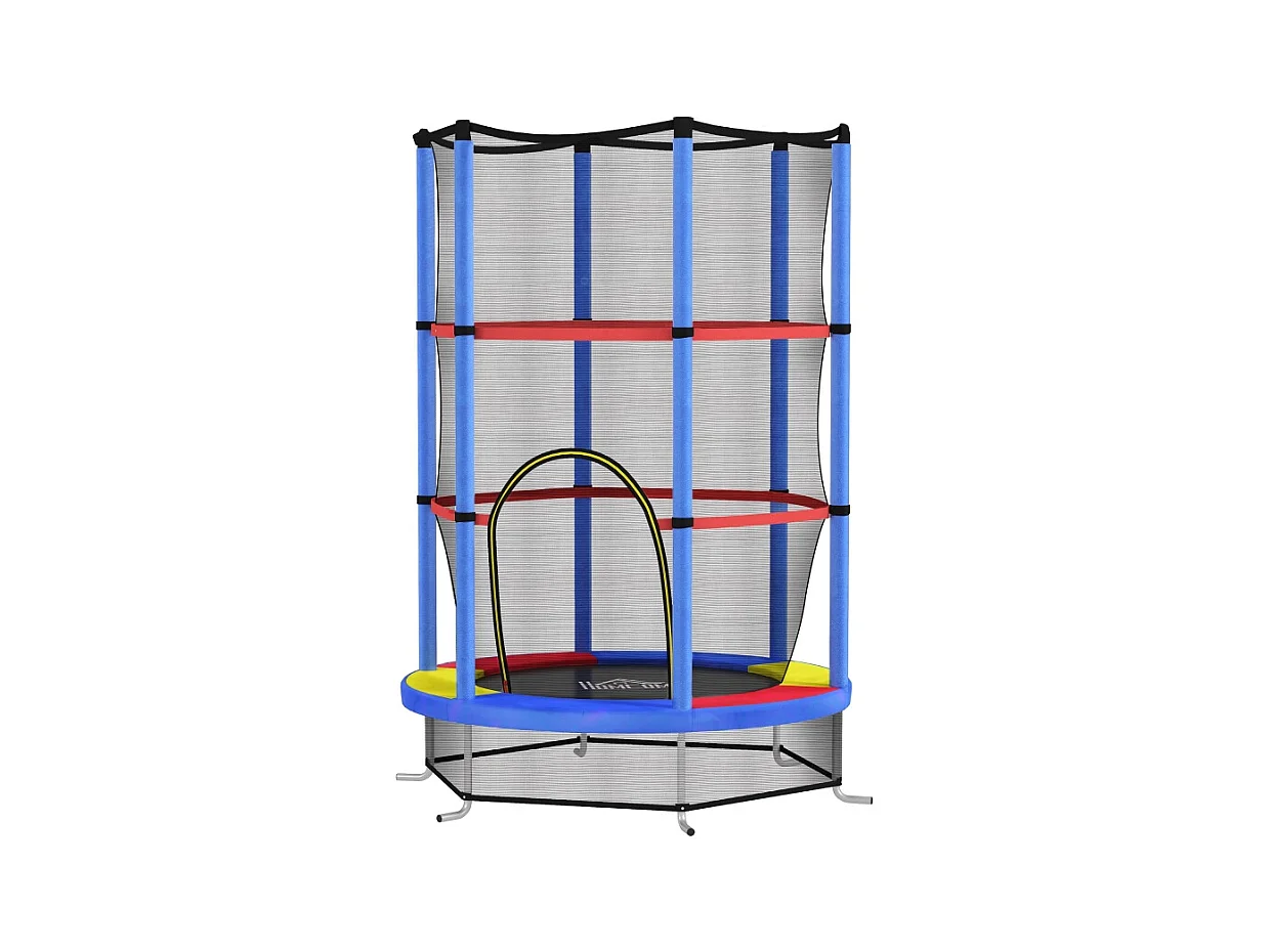 Trampoline pour enfants avec filet de sécurité, à ressorts en caoutchouc, acier, multicolore (140x140x190 cm)