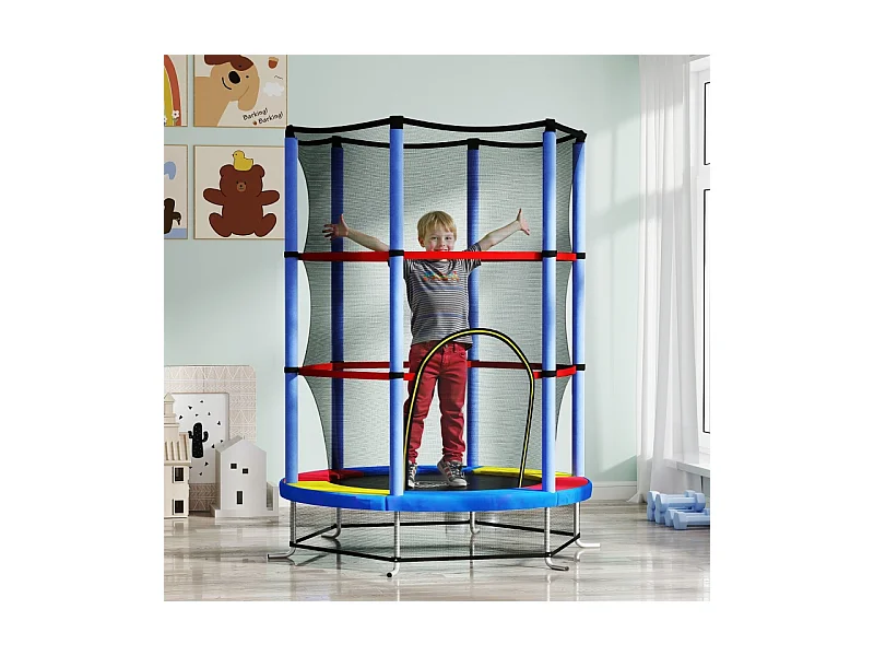 Trampoline pour enfants avec filet de sécurité, à ressorts en caoutchouc, acier, multicolore (140x140x190 cm)