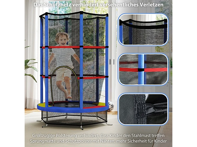 Trampoline pour enfants avec filet de sécurité, à ressorts en caoutchouc, acier, multicolore (140x140x190 cm)