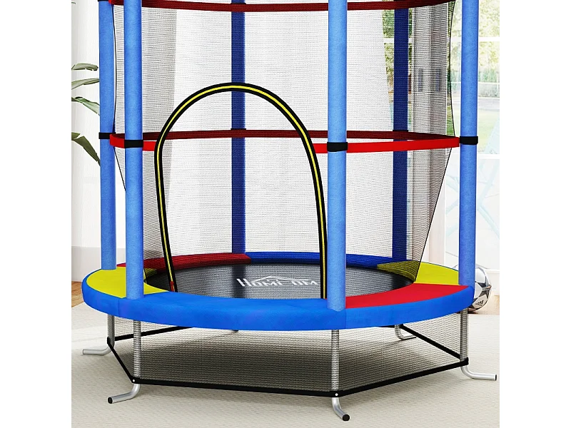 Trampoline pour enfants avec filet de sécurité, à ressorts en caoutchouc, acier, multicolore (140x140x190 cm)