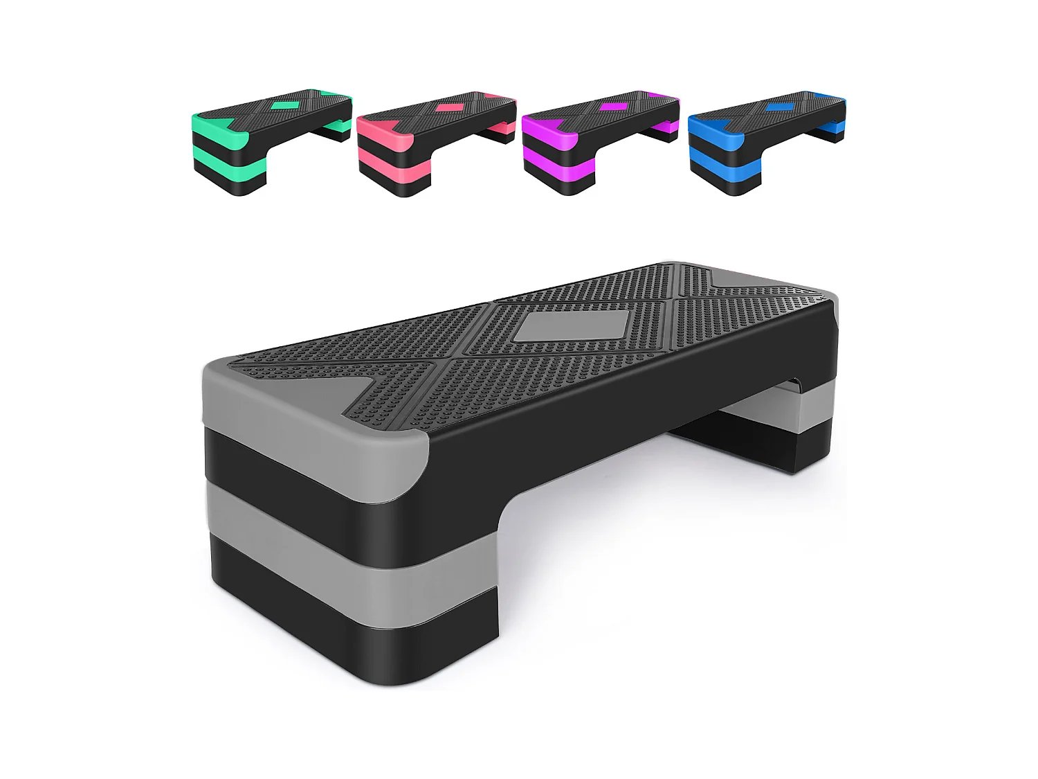 Step platforme d'exercice aérobique réglable en hauteur, polyéthylène, gris (68.5x28x10 cm)