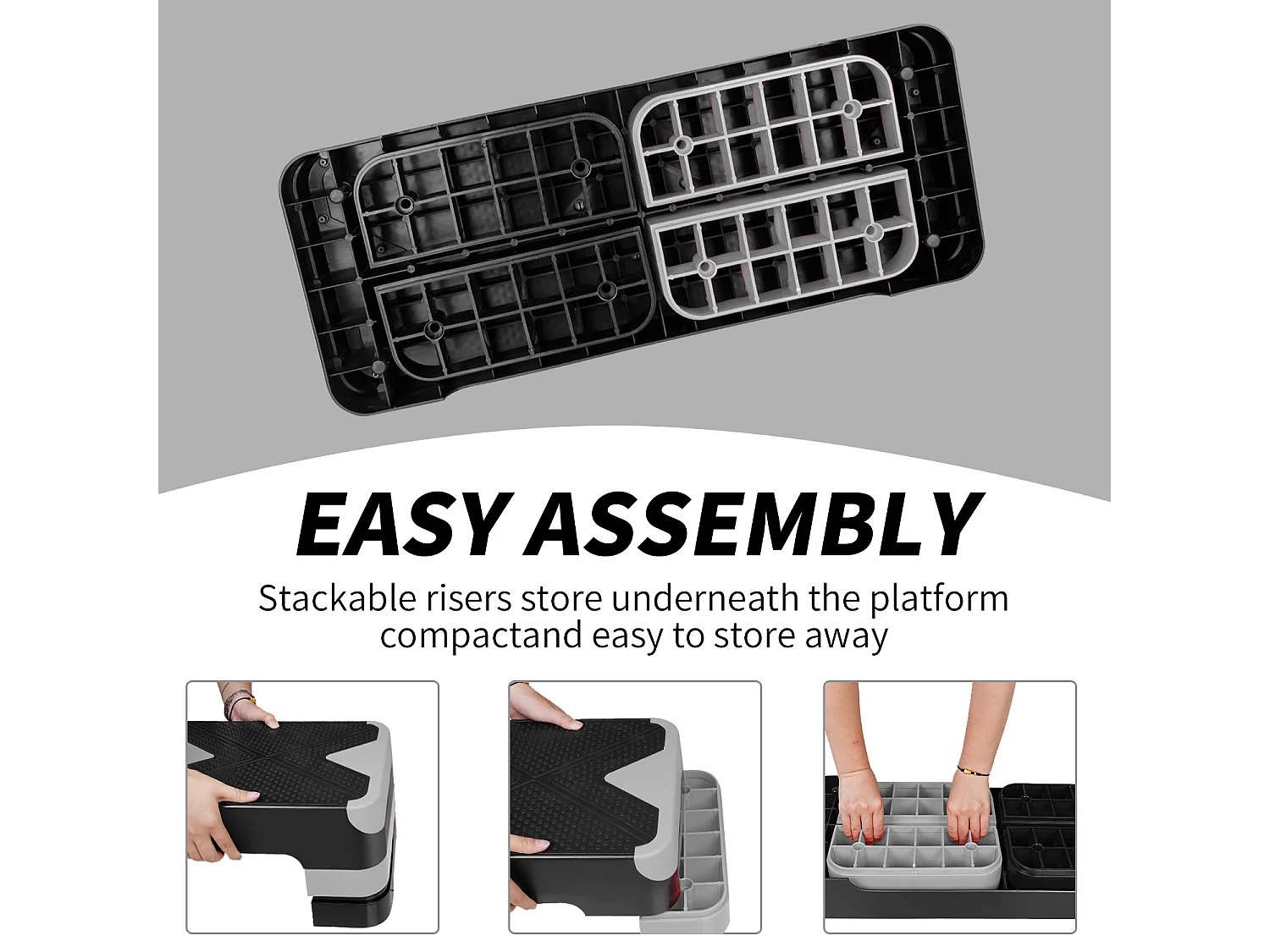 Step platforme d'exercice aérobique réglable en hauteur, polyéthylène, gris (68.5x28x10 cm)