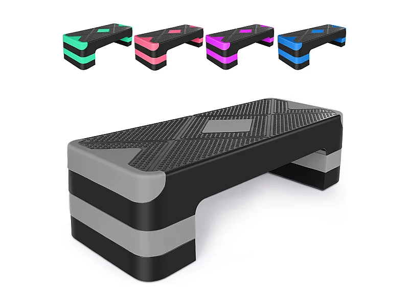 Step platforme d'exercice aérobique réglable en hauteur, polyéthylène, gris (68.5x28x10 cm)