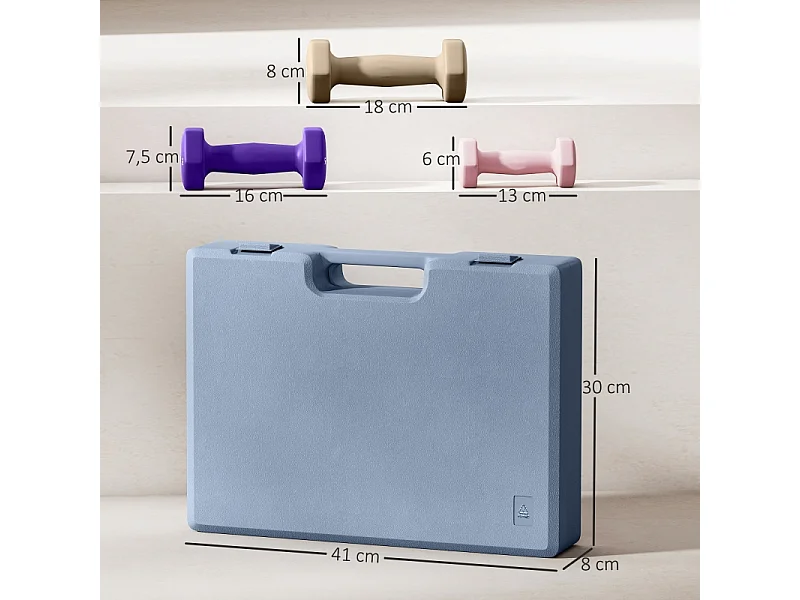 Set d'haltères courts en acier, 6 pièces avec poids de 1kg, 2kg et 3kg, revêtement en plastique, rose (41x30x8 cm)