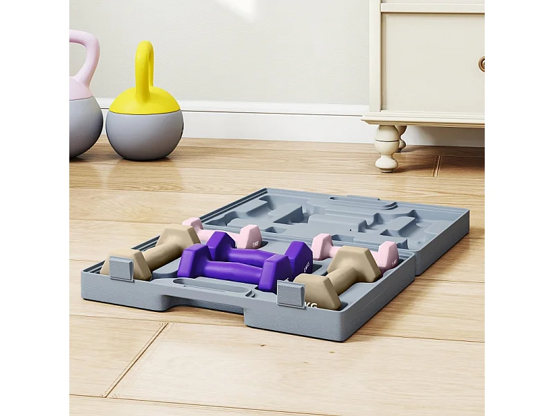 Set d'haltères courts en acier, 6 pièces avec poids de 1kg, 2kg et 3kg, revêtement en plastique, rose (41x30x8 cm)