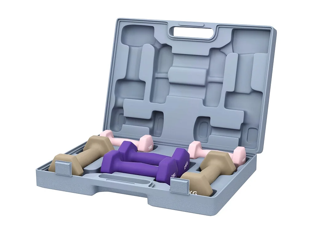 Set d'haltères courts en acier, 6 pièces avec poids de 1kg, 2kg et 3kg, revêtement en plastique, rose (41x30x8 cm)