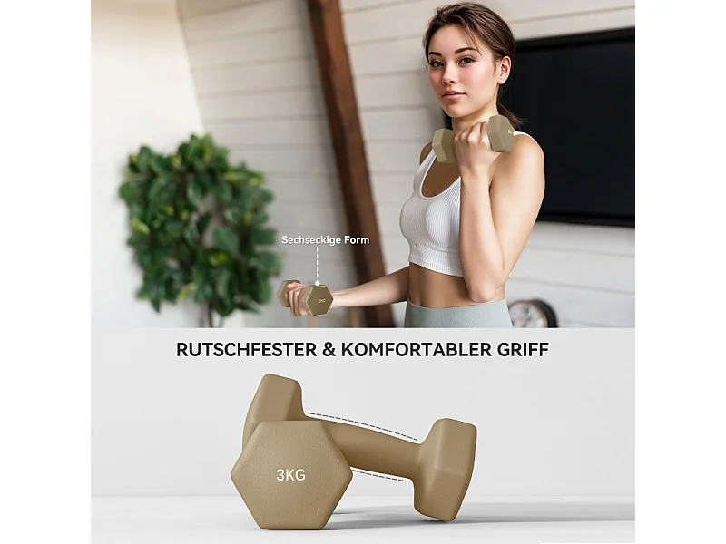 Set d'haltères courts en acier, 6 pièces avec poids de 1kg, 2kg et 3kg, revêtement en plastique, rose (41x30x8 cm)