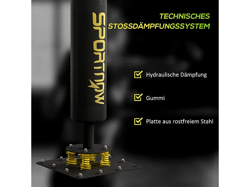 Stand de boxe avec 2 balles de vitesse, barre rotative et coussin de frappe, réglable en hauteur, acier, noir (107x36x140-205cm)