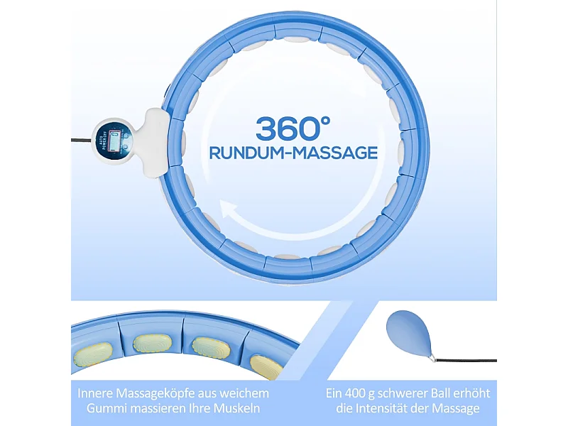 Hula-hoop intelligent réglable avec poids et compteur, plastique, bleu clair, 16 segments (76x113cm)