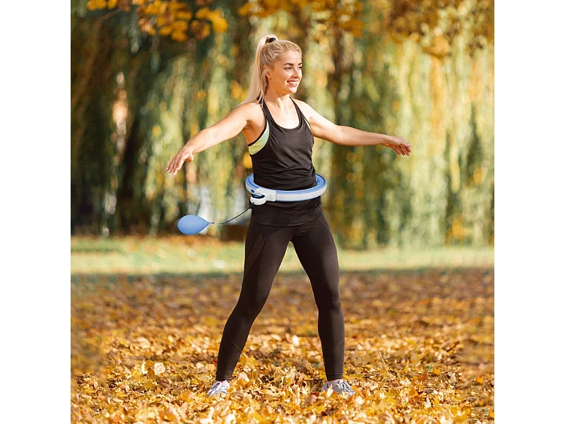 Hula-hoop intelligent réglable avec poids et compteur, plastique, bleu clair, 16 segments (76x113cm)