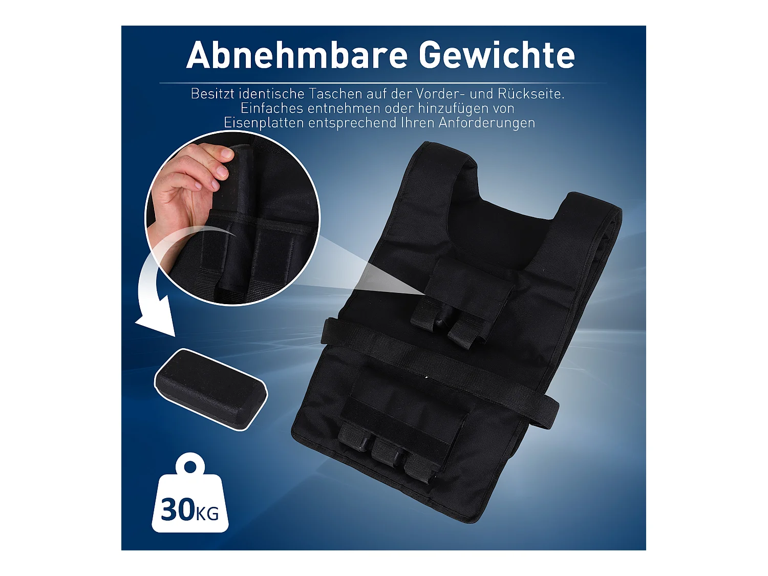 Gilet de musculation ajustable 30 kg, tissu Oxford et fer, noir (36x52x5 cm)