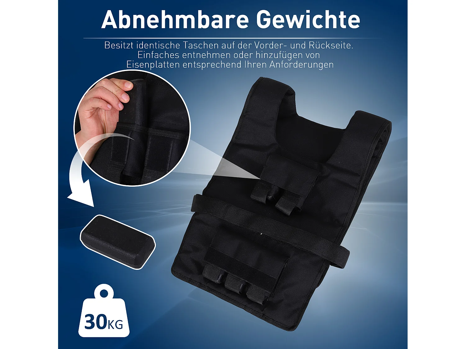 Verstelbaar gewichtsvest 30 kg, Oxford-stof en ijzer, zwart (36x52x5 cm)