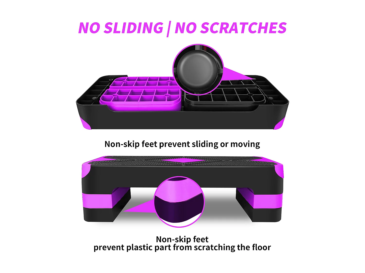 Step platforme d'exercice aérobique réglable, matériau polyéthylène, violet, avec repose-pieds antidérapants (68.5x28x10cm)