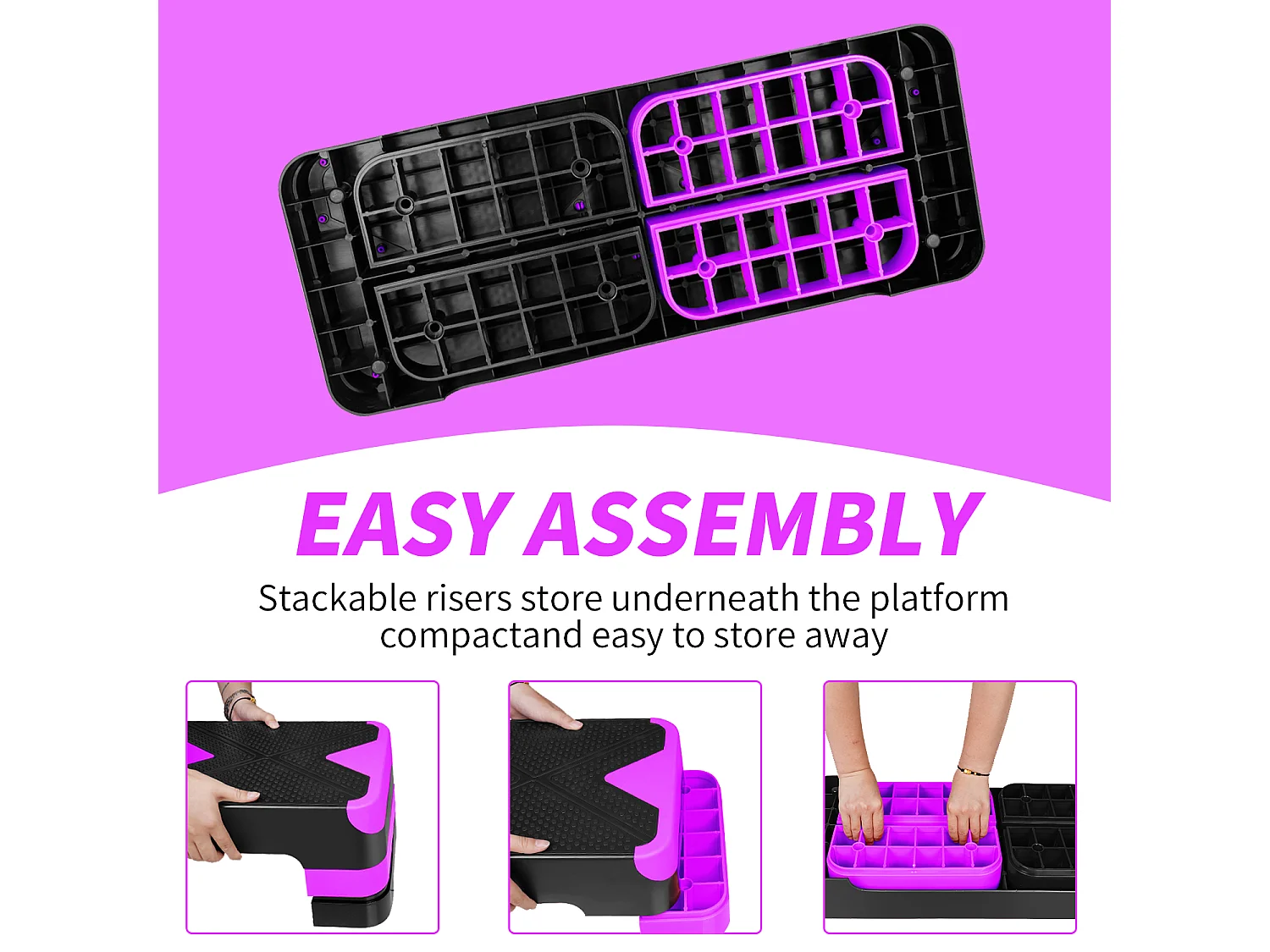 Step platforme d'exercice aérobique réglable, matériau polyéthylène, violet, avec repose-pieds antidérapants (68.5x28x10cm)