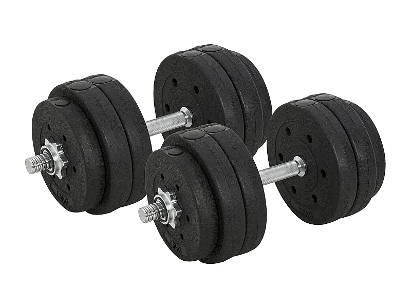 Set d’haltères 30kg, acier et PU, noir, complet pour musculation (43x18x7.5cm)