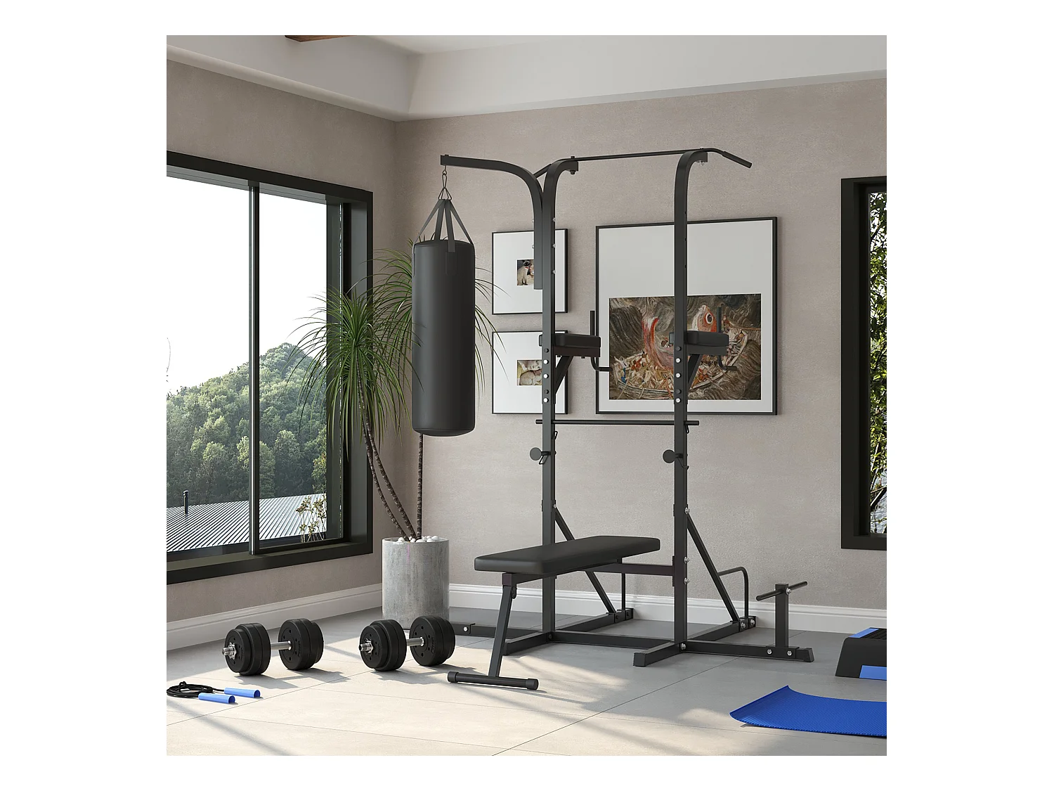 Set d’haltères 30kg, acier et PU, noir, complet pour musculation (43x18x7.5cm)