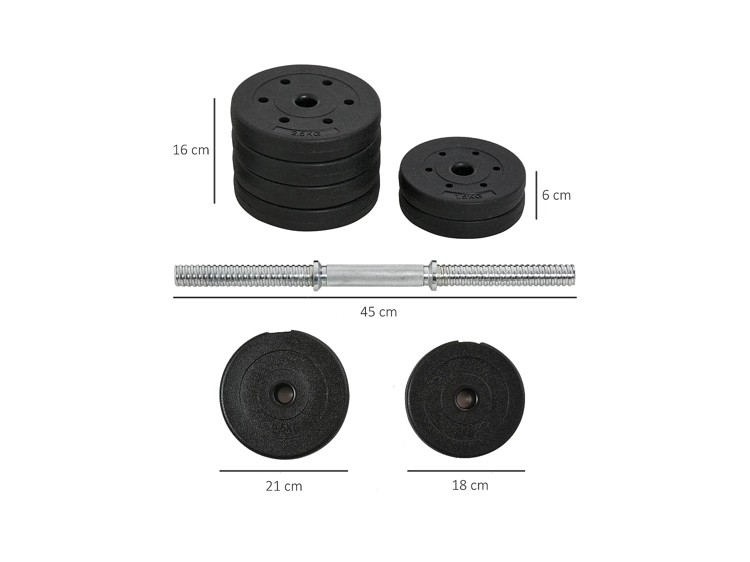 Set d’haltères 30kg, acier et PU, noir, complet pour musculation (43x18x7.5cm)