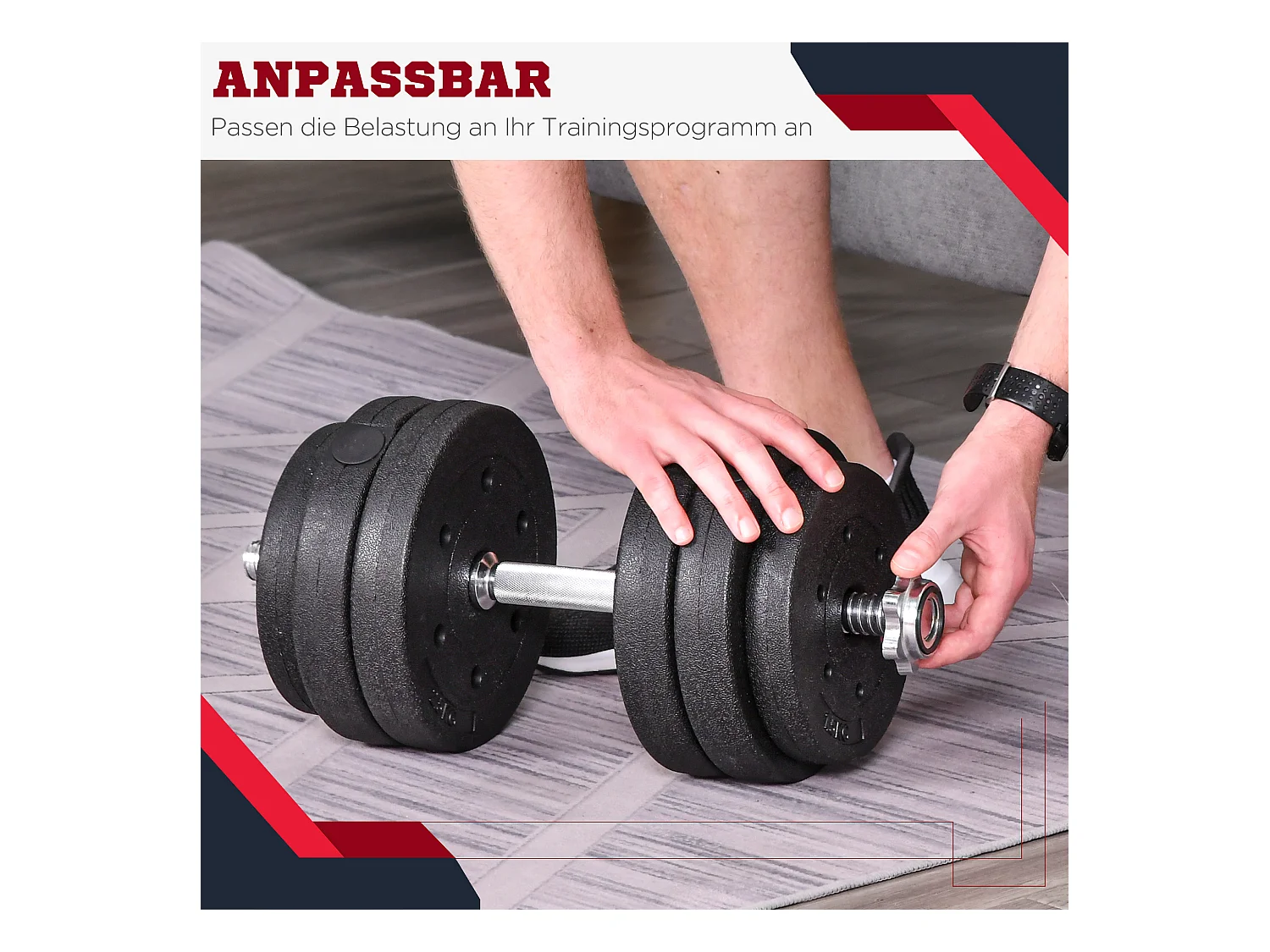 Set d’haltères 30kg, acier et PU, noir, complet pour musculation (43x18x7.5cm)