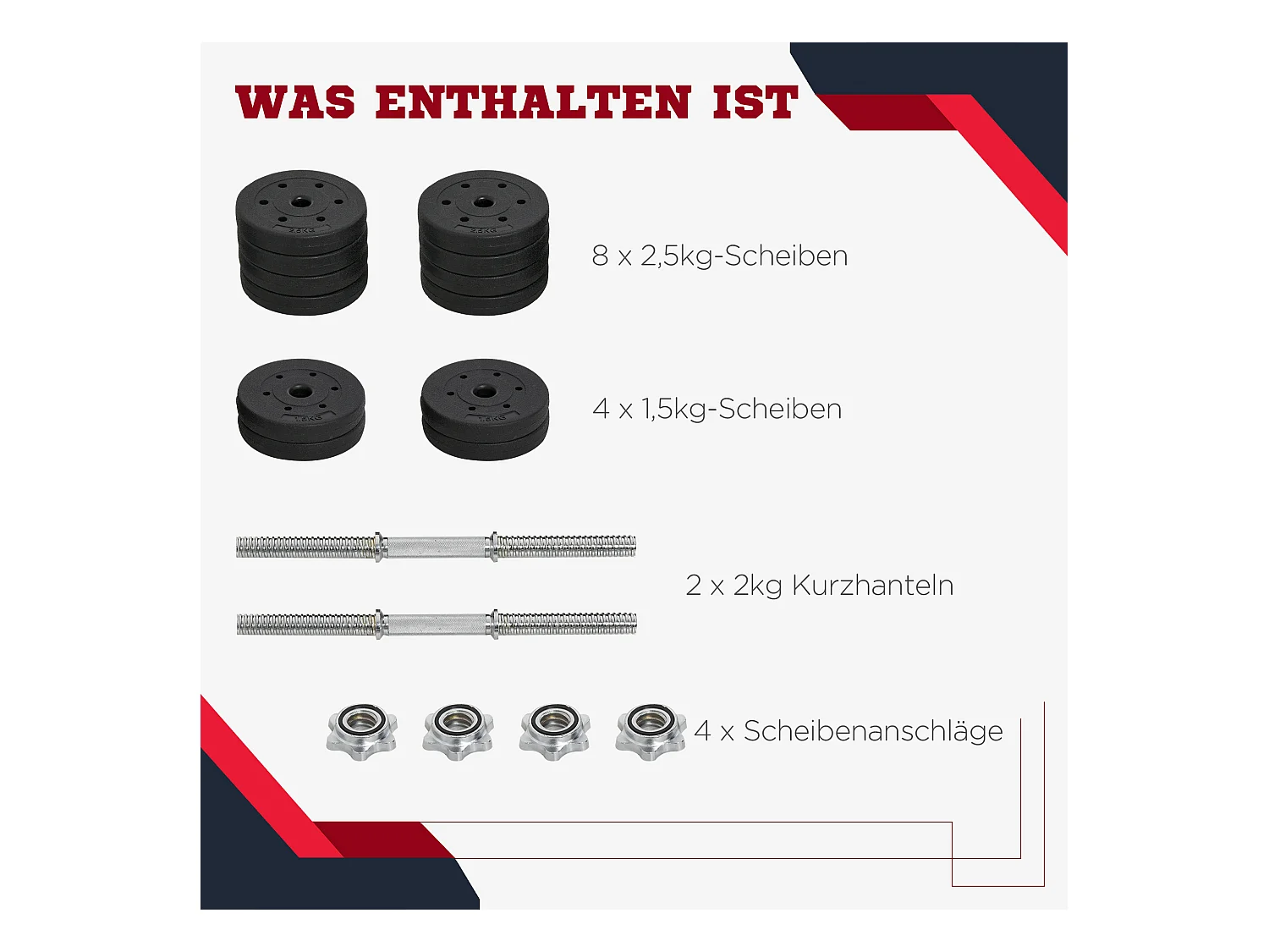 Set d’haltères 30kg, acier et PU, noir, complet pour musculation (43x18x7.5cm)