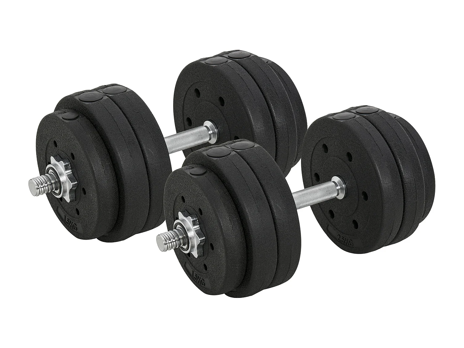 Set di manubri da 30 kg, in acciaio e PU, neri, completi per bodybuilding (43x18x7,5 cm)