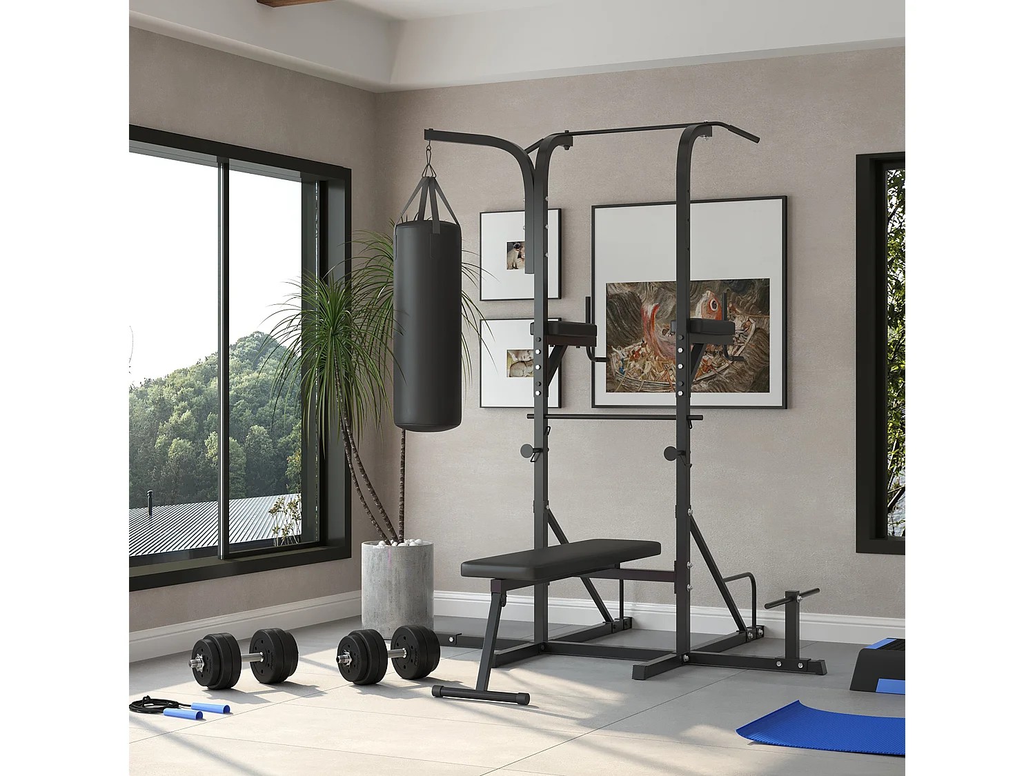 Set di manubri da 30 kg, in acciaio e PU, neri, completi per bodybuilding (43x18x7,5 cm)