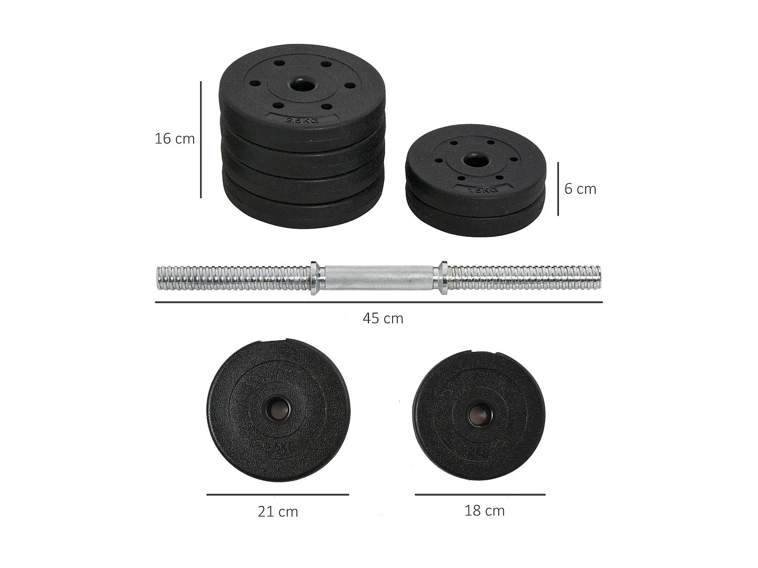 Set di manubri da 30 kg, in acciaio e PU, neri, completi per bodybuilding (43x18x7,5 cm)